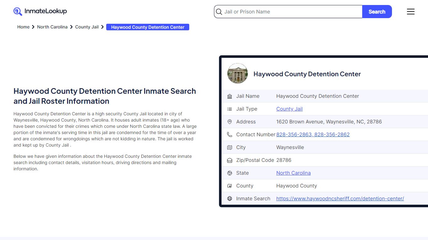 Haywood County Detention Center Inmate Search and Jail Roster Information